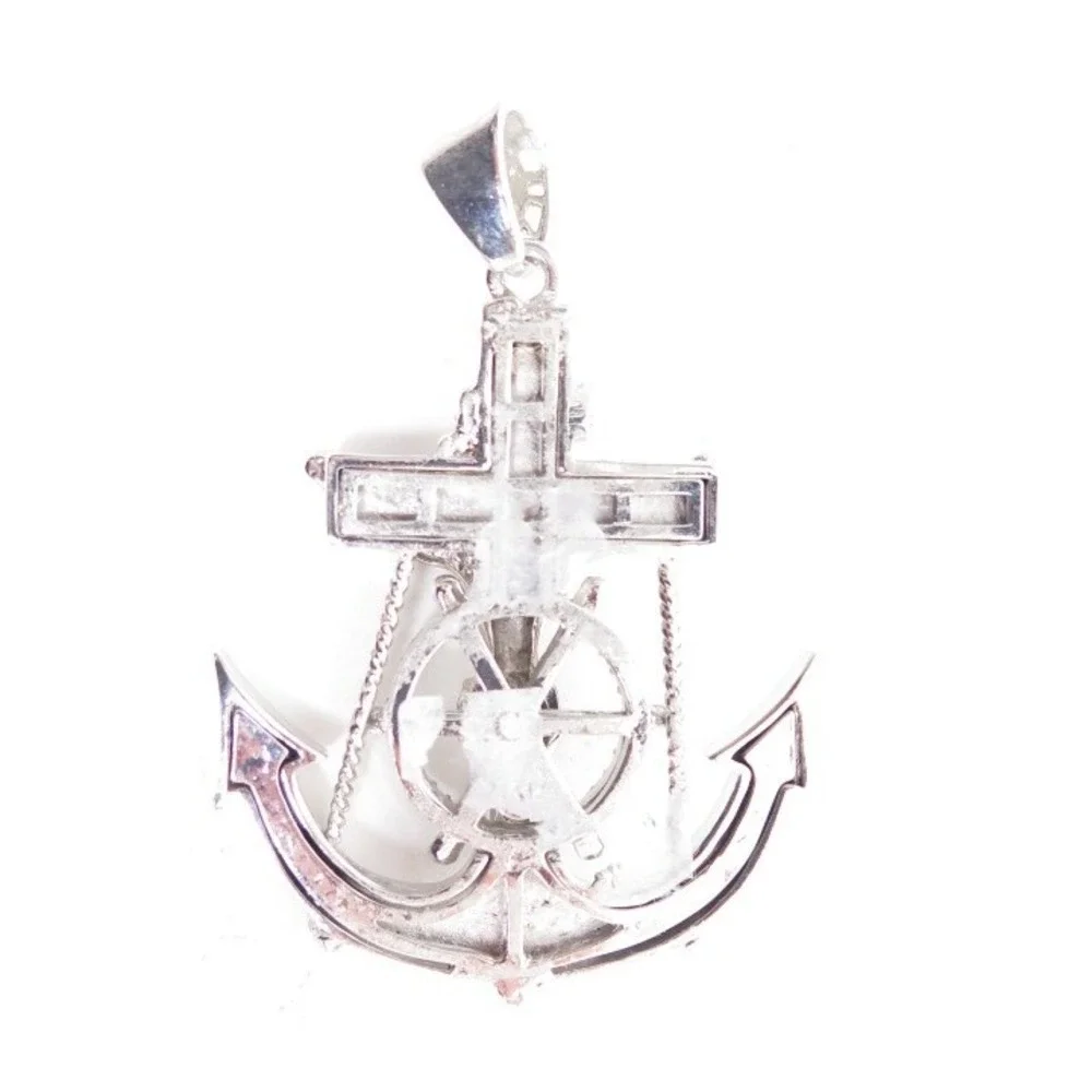 SILVER TONE RHINESTONE ANCHOR CRUCIFIX JESUS PENDANT NAUTICAL SHIP WHEEL‎ BLING